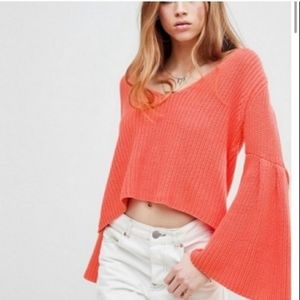 Discard FREE PEOPLE Orange Damsel Knit Sweater bell sleeves